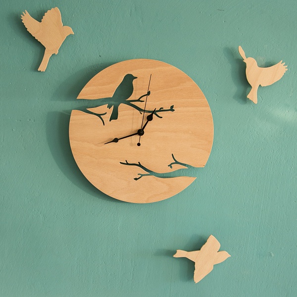 Hodiny z lesní říše + 3 kusy ptáčků | Babooshop