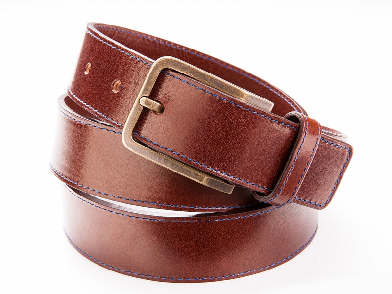 Tmavě hnědý kožený pásek s prošíváním | Kožený pásek tmavě hnědý s prošíváním