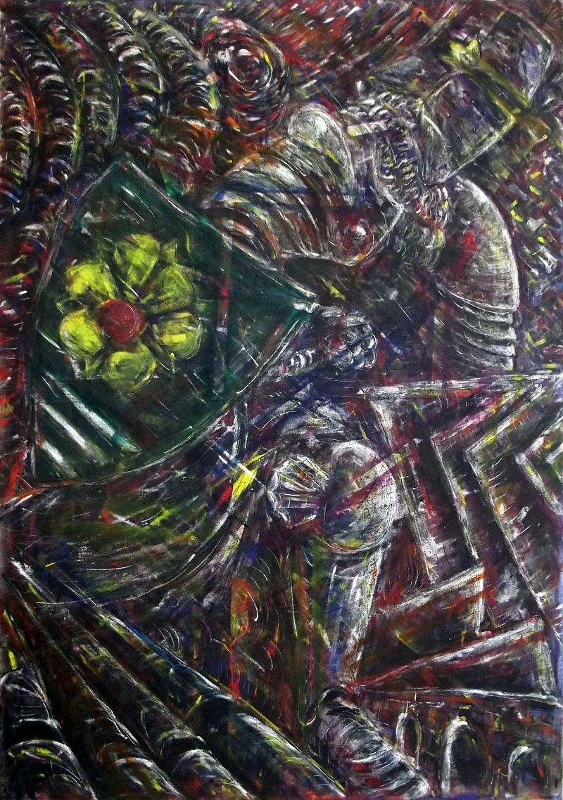 Fallen, kombinovaná technika na plátně, 100x145cm, 2016 | Fallen