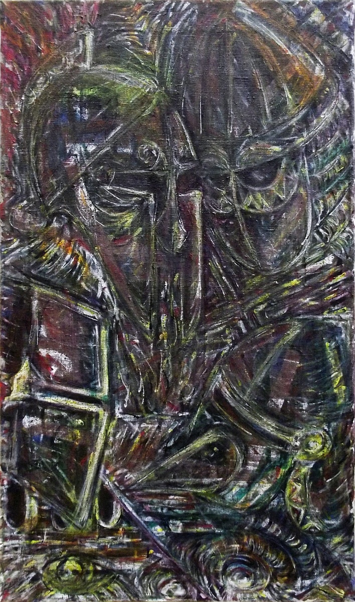 Helmets, kombinovaná technika na plátně, 80x45cm, 2016 | Helmets