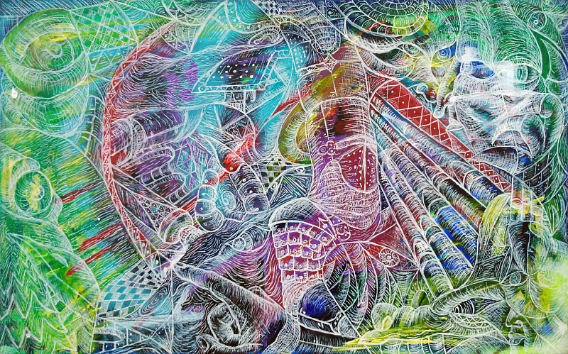 Kaleidoskop, kombinovaná technika na sololitu, 43×70cm, 2014 | Kaleidoskop I