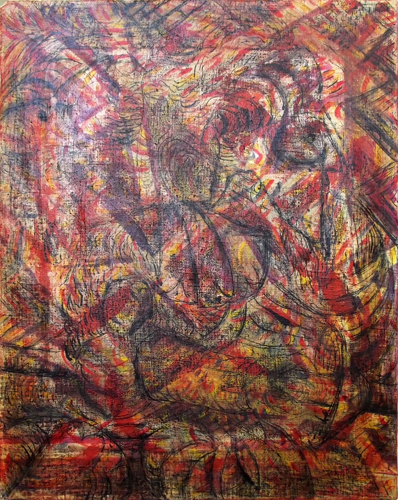 Knightly Tournament, kombinovaná technika na plátně, 39x50cm, 2016 | Knightly Tournament