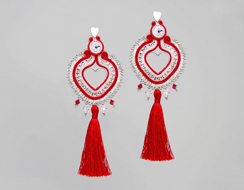 Náušnice Srdcia červeno-biele/Chromantic