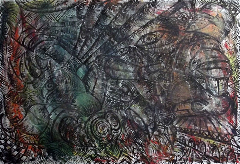Worm In Armor, olej na plátně, 100×70cm, 2015 | Worm In Armor